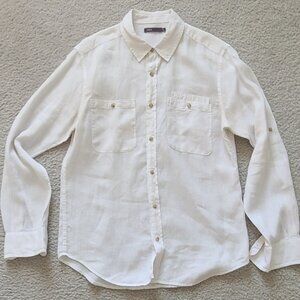 Vince Men's White Linen Long Sleeve Sport Shirt - Medium
